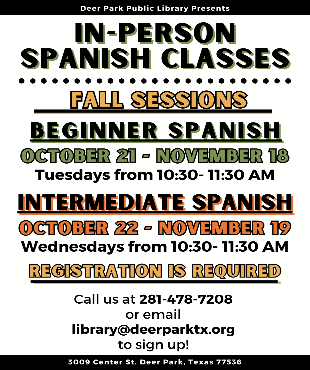 Fall Spanish Classes October-November Sessions Only