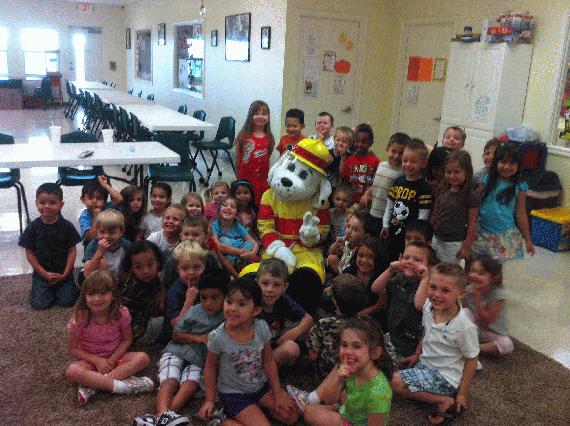 Students with Fire Prevention Mascot